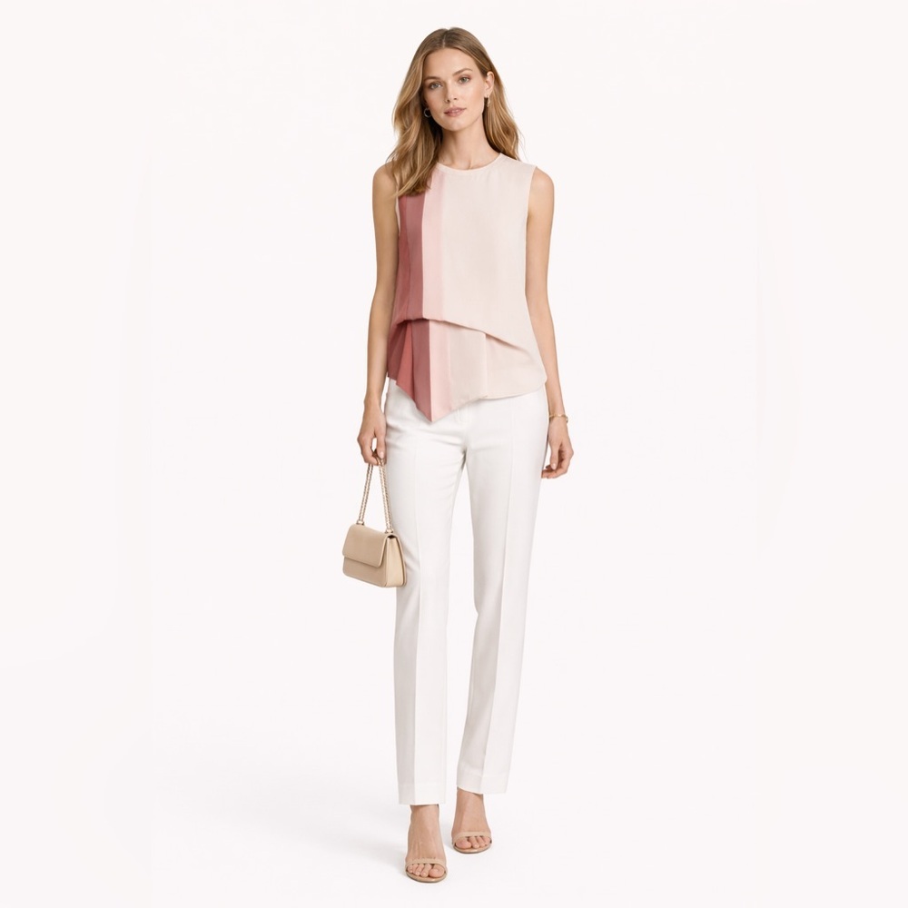 BCBGMAXAZRIA ColorBlock Draped Blouse Top Career Formal Maroon Beige Modern XXS - Picture 2 of 7